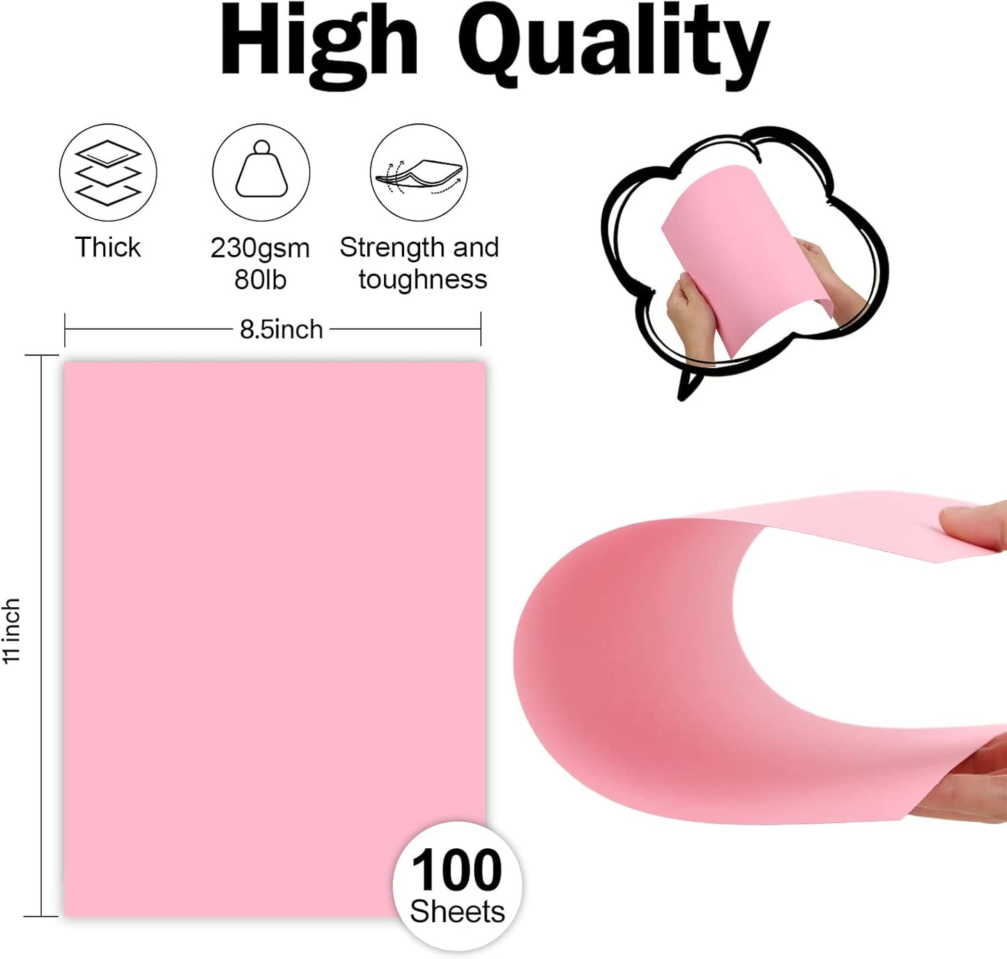 100 Sheets Pink Cardstock 8.5 x 11 Thick Paper, Goefun 80lb Card Stock Printer Paper for Arts & Crafts, Presentations, Stationary Printing