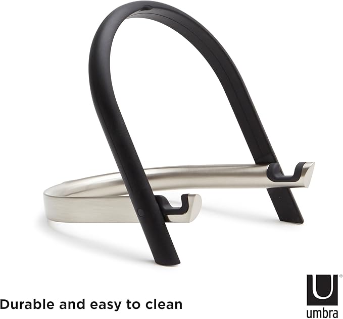 Umbra Udock Tablet/Phone Holder, Phone Easel/Tablet Easel - Great for Kitchen, Props Up Your Screen So You Can Follow Along with Recipes, Read/Watch Online Content, Black/Nickel Finish