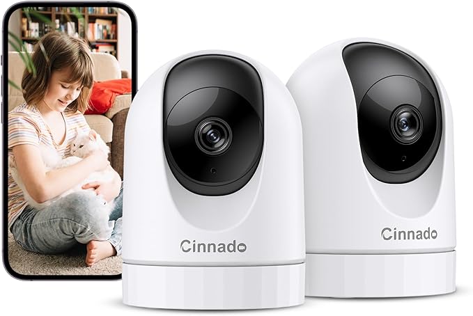 2K Indoor Security Camera-Baby Monitor with 2.4G WiFi Camera and Audio, Siren/Night Vision for Home/Pet/Nanny/Cat, 24/7 SD Card Storage, Cloud (Optional), Compatible with Alexa & Google Home, D1 2P