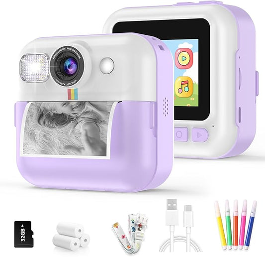 Instant Print Camera for Kids,Children Digital Camera Video Toddler Print Camera Christmas Birthday Gifts Portable Kids Toys for 3 4 5 6 7 8 9 10 Year Old Girls