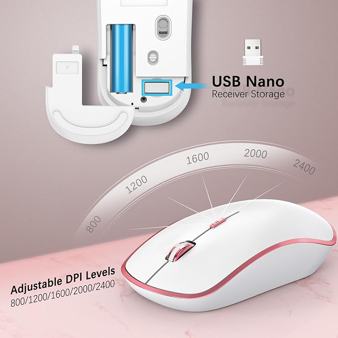 JOYACCESS Pink Wireless Keyboard and Mouse, Typewriter Keyboard Wireless, Ergonomic and Quiet Computer Mouse for for Desktop/PC/Laptop/Surface/Smart TV and Windows 10/8/ 7