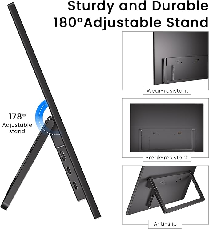 Portable Monitor for Laptop, 14" HDMI USB-C IPS External Screen, Built-in Dual Speakers Gaming for Laptop PC Display with Stand, Plug & Play,Lightweight Small Monitor for On-The-Go Use,Black