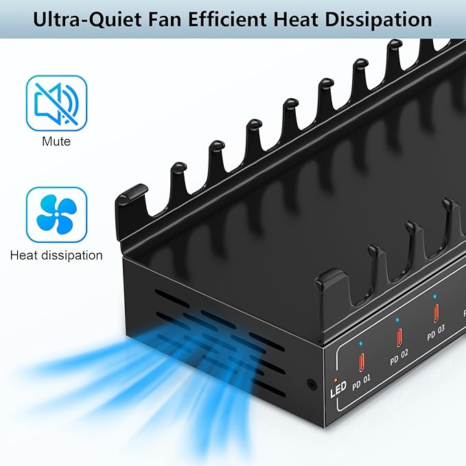 10 Port Fast Charging Station（10USB C）,200W USB C Charging Station, simultaneously Charges Mobile Phones, Tablets, Game Consoles and Headphones and Other Devices at high Speed