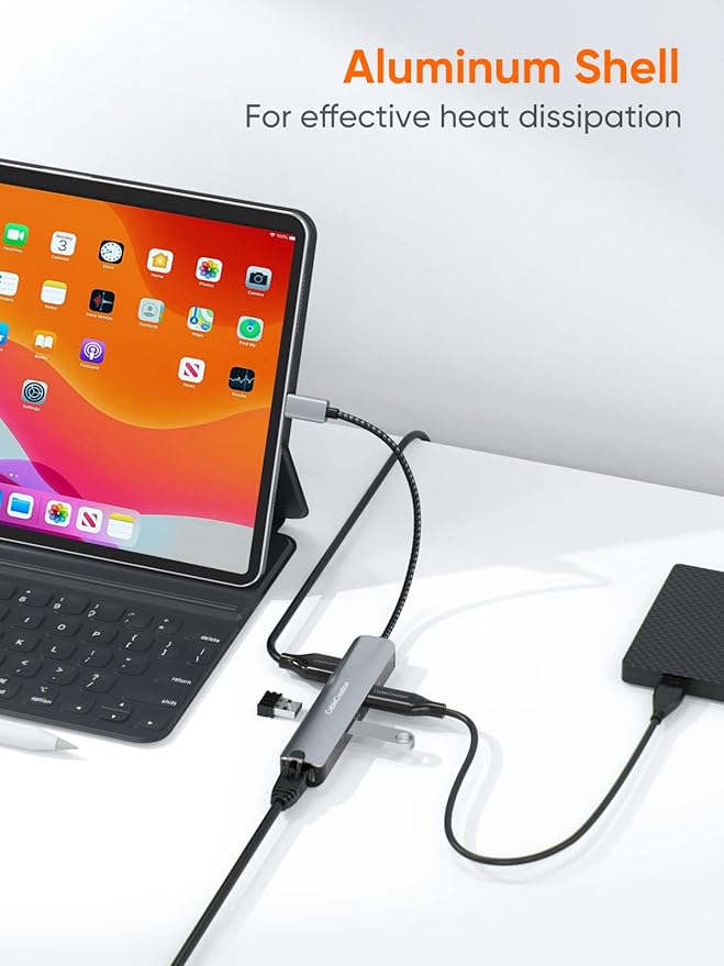 USB C Hub Multiport Adapter, CableCreation 5-in-1 USB C Adapter Aluminum Shell with 4K HDMI, 1Gbps Ethernet, 3 USB 3.0 Ports for MacBook Pro/Air 2020/2019, iPad Pro 2020, Surface Go, XPS