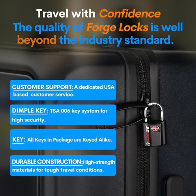 TSA Approved Luggage Locks, Ultra-Secure Dimple Key Travel Locks with Zinc Alloy Body