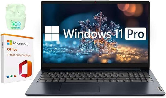 Lenovo IdeaPad 15.6" Laptop, 12GB RAM 640GB Storage (256GB SSD+128GB eMMC+256GB Docking Station), Windows 11 Pro with 1-Year Microsoft Office 365 Included, Intel Celeron N4500, PLUSERA Earphones