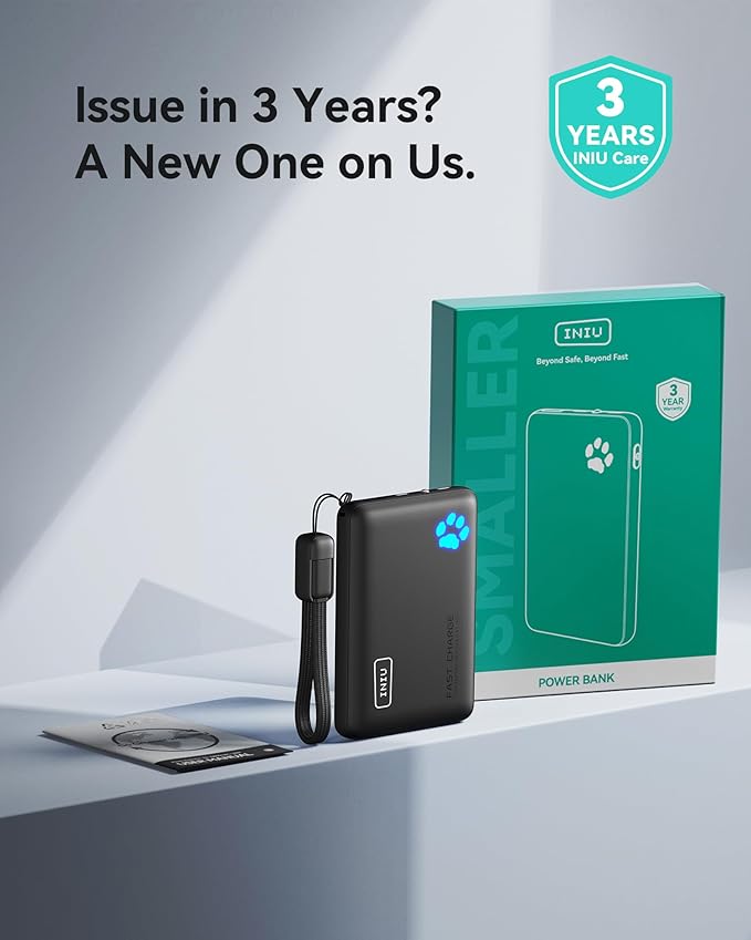 INIU Portable Charger, Ultra Slim 10000mAh 45W PD Power Bank, USB C in&Out Fast Charging Battery Pack, Travel Essential Phone Powerbank Compatible with iPhone 17 16 15 Samsung S22 S21 Google iPad etc