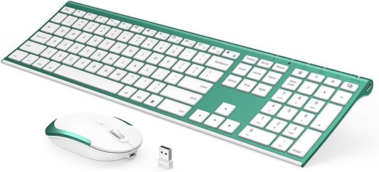 Wireless Keyboard and Mouse, Vssoplor 2.4GHz Rechargeable Compact Quiet Full-Size Keyboard and Mouse Combo with Nano USB Receiver for Windows, Laptop, PC, Notebook-Blackish Green