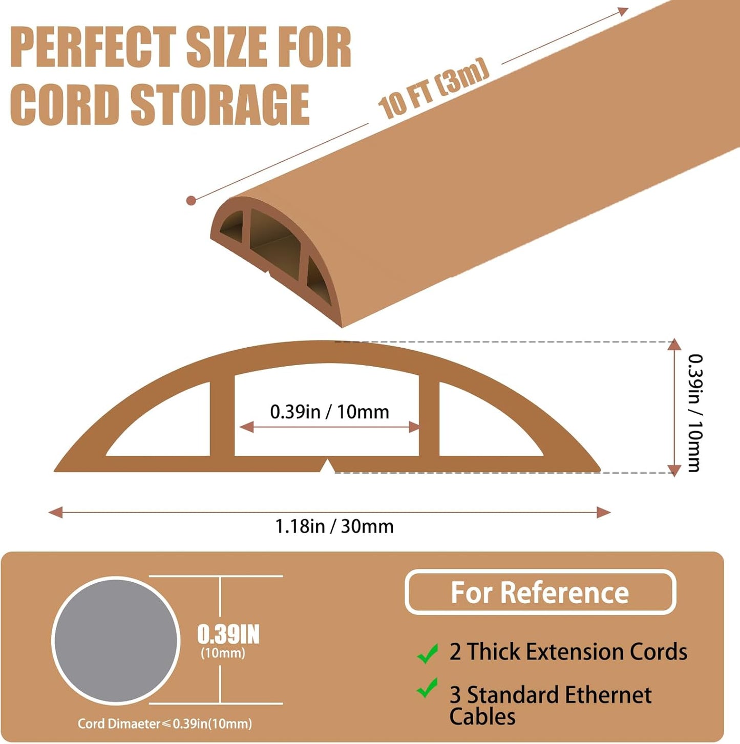 Floor Cord Covers for Wires 10FT Cable Hider Wire Coverr Self Adhesive Cord Hider Floor for Offices, Homes, Workshops, Warehouses Cable Cavity 0.47" W x 0.27" H