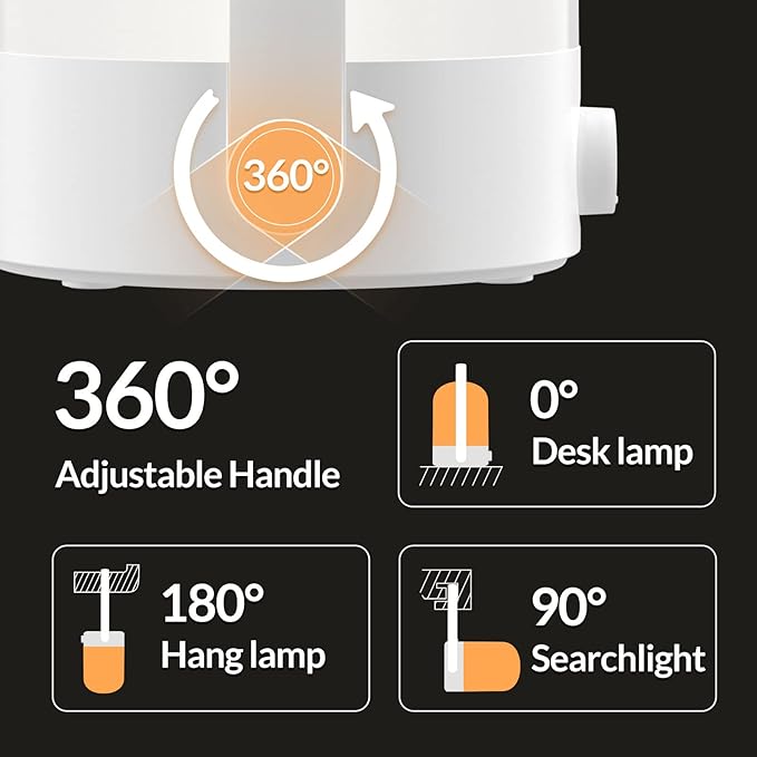 KLEAH Portable Cordless Lantern Table Lamp, 360° Portable Handle, Stepless Dimmer, Powerful Long-Lasting 50hrs, Rechargeable LED Lantern for Camping Bedroom Party