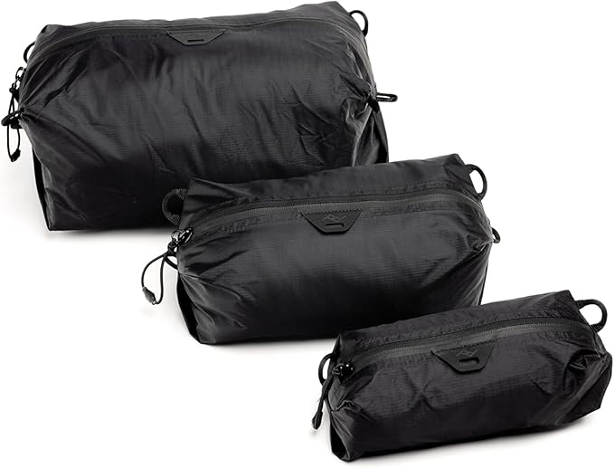 Peak Design Ultralight Terra Shell Packing Cube Bundle, Black, Travel Cubes with Strap Attachment Points and Luggage Pass Through, Zipper Opening, Travel Organizer for Men and Women, Sizes XXS, XS, S