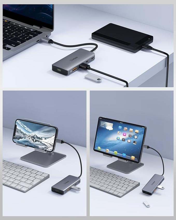 USB C Hub, intpw USB C Splitter 10Gbps with 4 USB 3.2, PD 100W Charging Ports, Aluminum Powered USB Hub for MacBook Pro/Air, iPad, Surface Pro, Dell, HP, Lenovo