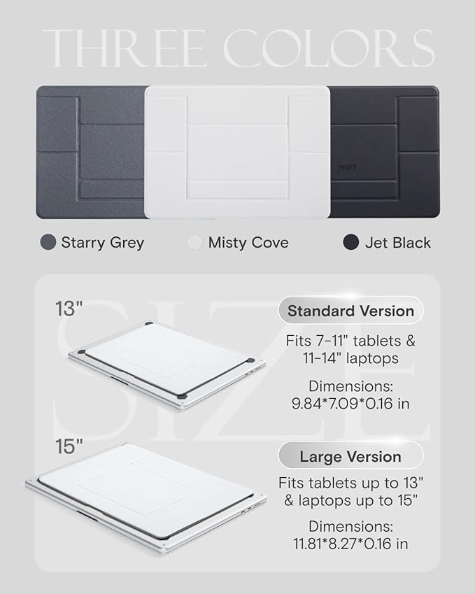 MOFT Invisible Laptop Stand for Desk, Stick-Free Tablet and Computer Stand with Dual-Angle, Foldable&Portable Laptop Riser Holder, Fits 7-11" Tablets&11-14" Laptops, Space Gray (Non-Adhesive Version)