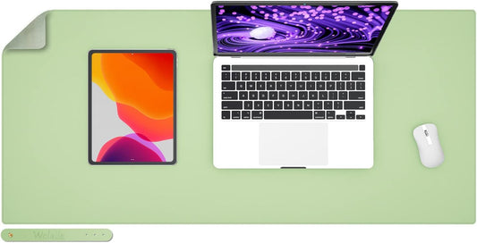 PU Leather Desk Pad,36x17 in Large Computer Desk Mat,Waterproof Non-Slip Desk Blotter Protector,Light Green Big Keyboard Mouse Pad
