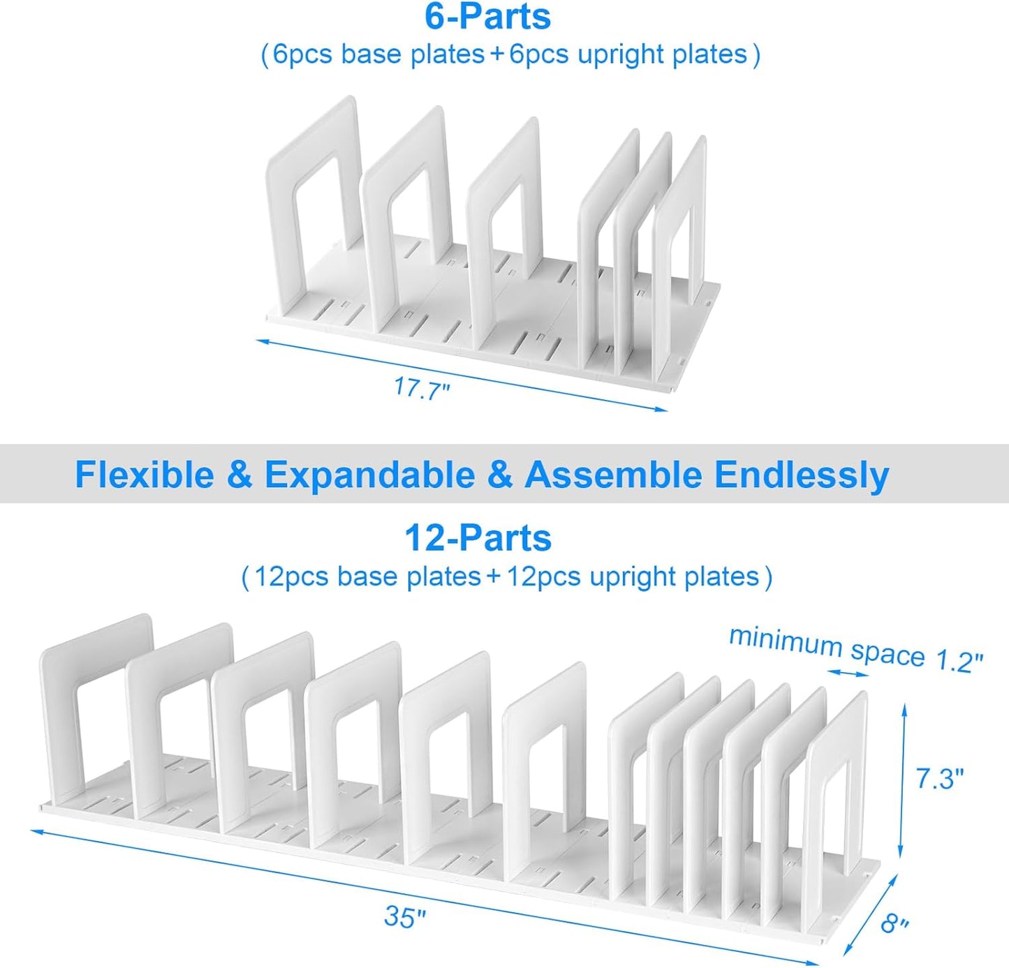 Adjustable Vertical File Sorter Sturdy Plastic Expandable Upright File Holder, Desktop Binder Organizer, Home School Office Organization Bookshelf Divider, Assemble Easily Endlessly, White