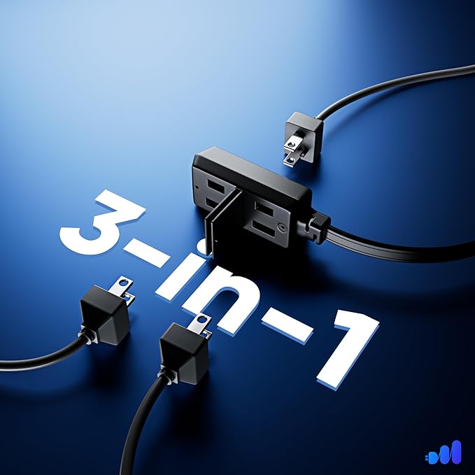 Maximm 25ft Extension Cord – 2-Prong Flat 360° Rotating Plug – Ultra Long Reach Cord – Perfect for Wall Hugger Setups – UL Certified – Black