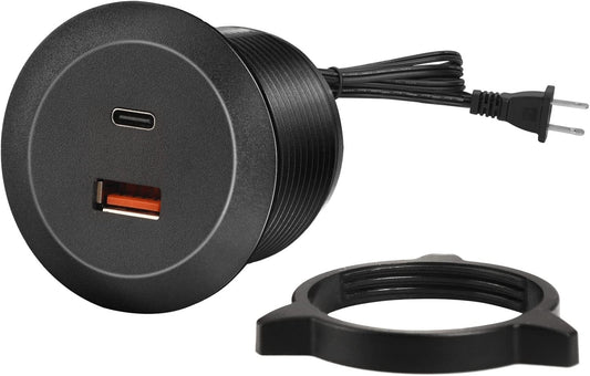 Desk USB Power Grommet Outlet, Built-in 1 USB-A and 1 USB-C Ports, USB Hub for Sofa, Couch, Table, Bedside, Workbench, Office, Home, 5 FT Power Cord