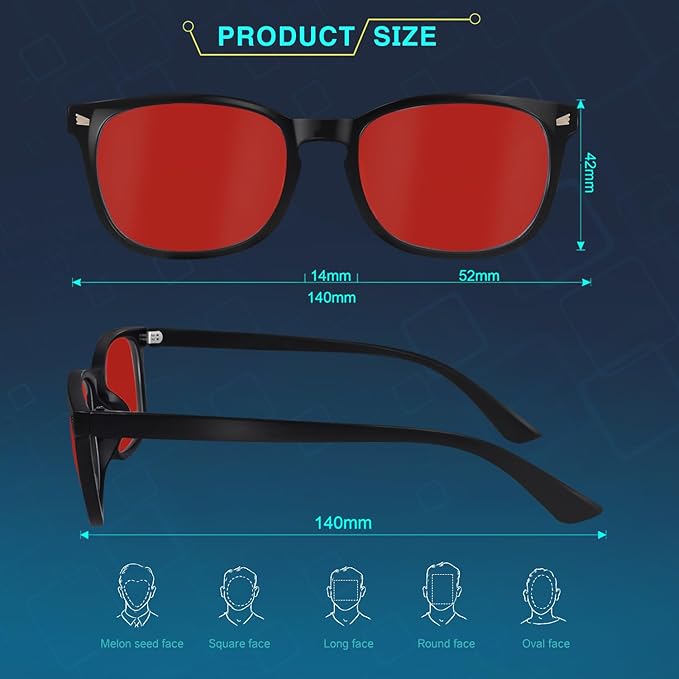 Sleep Glasses with Red Lens - 99.9% Blue Green Blocking for Computer, Gaming, TV, Phone Screens, Reduce Eyestrain, for Women & Men