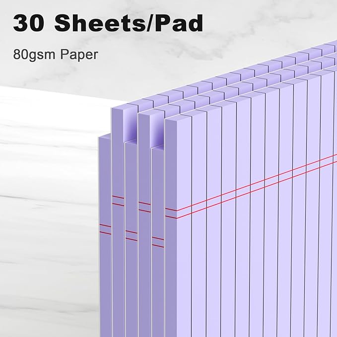 Purple Legal Pad Note Pads 8.5 x 11 inch, Wide Ruled, 30 Sheets/Pad, 20lb Colored Paper, Perforated Notepad with Sturdy Back (3 Pads Purple)