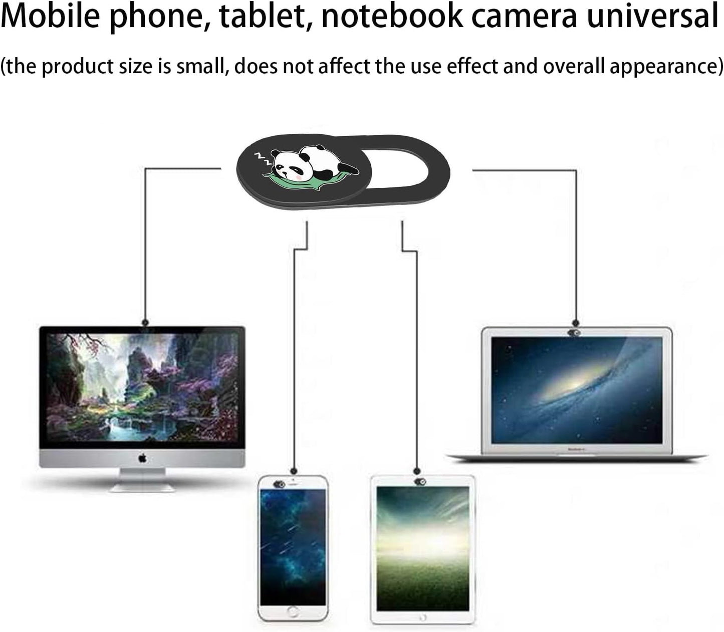 3PCS Phone Camera Cover, 0.02 Inch Laptop Webcam Cover Slide Cover, Webcam Privacy Cover, Keep Your Privacy Safe (Panda is Sleeping - Black)