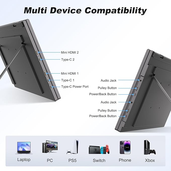 Dual Portable Monitor, 15.6" 1080P FHD IPS Folding Stacked Triple Laptop Screen Extender, USB-C Plug & Play Travel Extended Computer Display for Laptop PC Windows Mac w/Stand & VESA Mountable