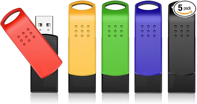 KEXIN 128GB Flash Drive 5 Pack Thumb Drive Bulk 128 G Swivel USB 2.0 Memory Stick for Data Storage