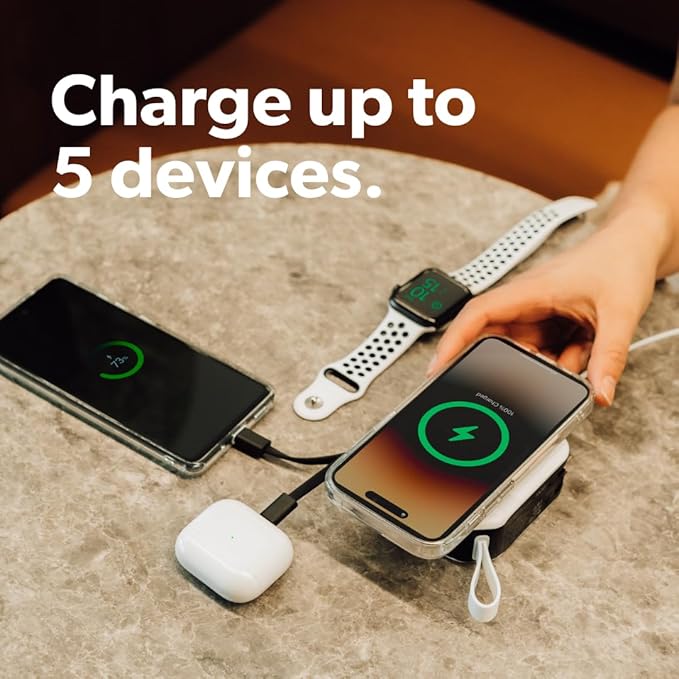 SnapWireless PowerPack Universal - 5 in 1 MagSafe Compatible Travel Charger | Universal Adapter | Travel Power Bank | Included Adapter Plug (Midnight Black)