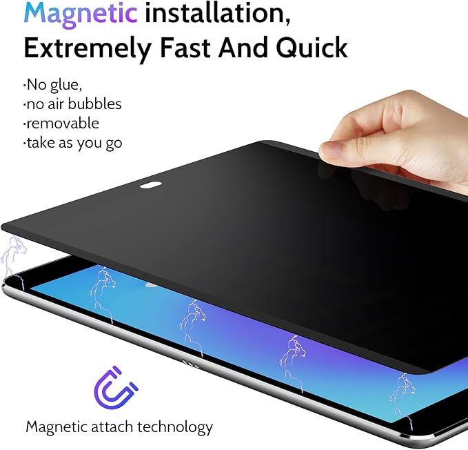 Magnetic Privacy Screen Protector for iPad 9th 8th 7th Generation 10.2 Inch & iPad Air 3th & iPad Pro 10.5 In, Removable Anti Blue Light Glare Spy Private Filter, High Sensitive BubbleFree