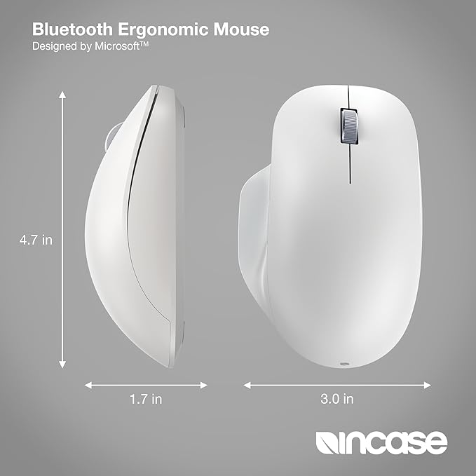 Incase Bluetooth Ergonomic Mouse – Designed by Microsoft – Two Thumb Buttons, Easy to Grip Thumb Rest, Precision Tracking, Connects 3 Devices, 15 Month Battery Life, PCs/Laptops (Glacier)