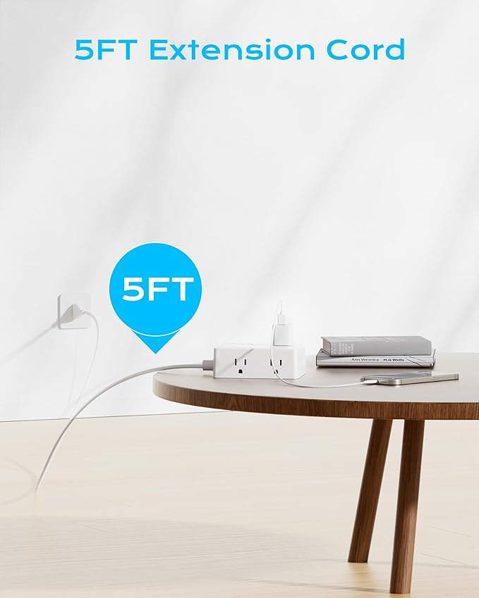 Italy Travel Plug Adapter, Olcorife US to Italy Type L Plug Adapter, International Power Strip with 8 Outlets and 4 USB(1 USB-C), 5 FT Cord for Italy Chile Ethiopia Libya