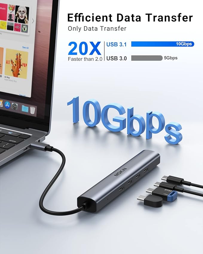 USB C Hub,10Gbps Splitter with 4*USB C 3.1, 100W PD Ports, Hub Multiport Adapters for MacBook Pro/Air M2 M1, iPad, Surface Pro,Dell, HP,Lenovo(Not Support Extend Monitor)