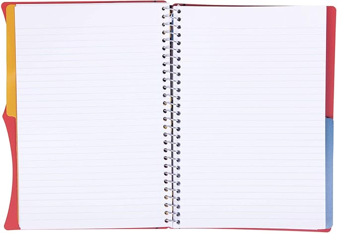 Mintra Office Durable PREMIUM Spiral Notebook, ((Red, 2 Subject (6in x 9.5in)), Wire, Fabric Covered Coils, No Snags, Removable Adjustable Pocket Dividers, Ruler, Organization, Customizable