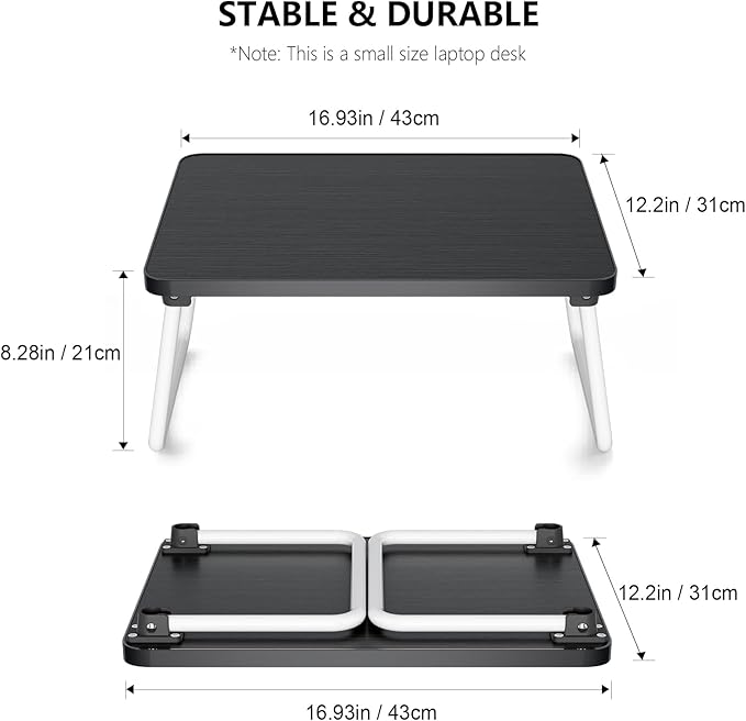 Foldable Lap Desks Laptop Tray for Bed or Couch,Portable Breakfast Serving Tray with Folding Legs,Lightweight Mini Table, Laptop Stand for Working, Reading and Writing,Black