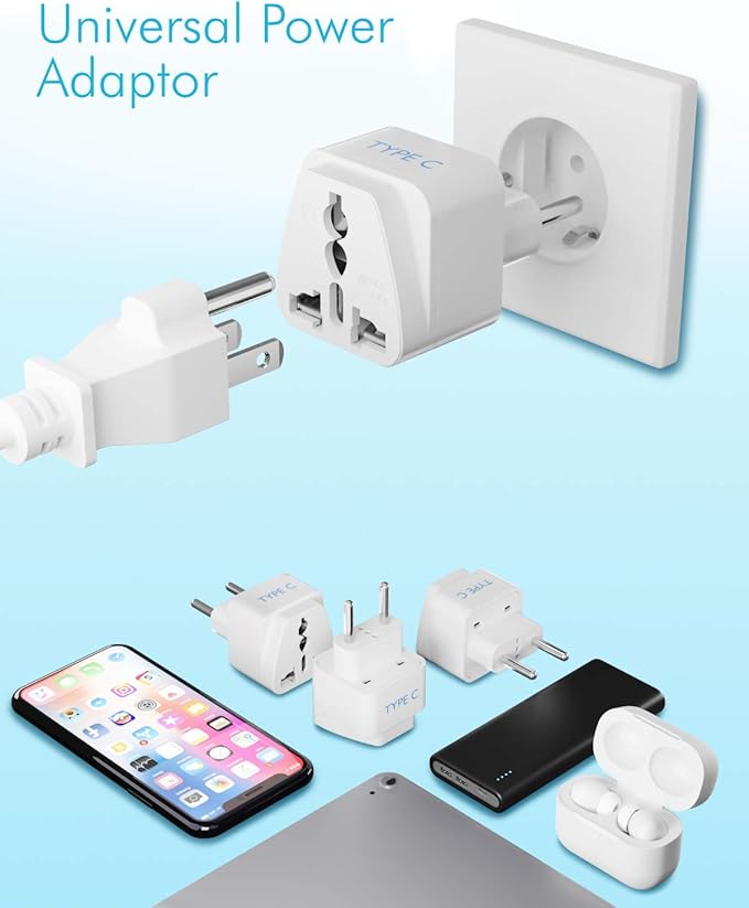 Ceptics European Travel Plug Adapter (Type C), Universal to European EU, Power Charge your Electronics in Italy, Greece, Germany, Outlet Adaptor 3 Pack