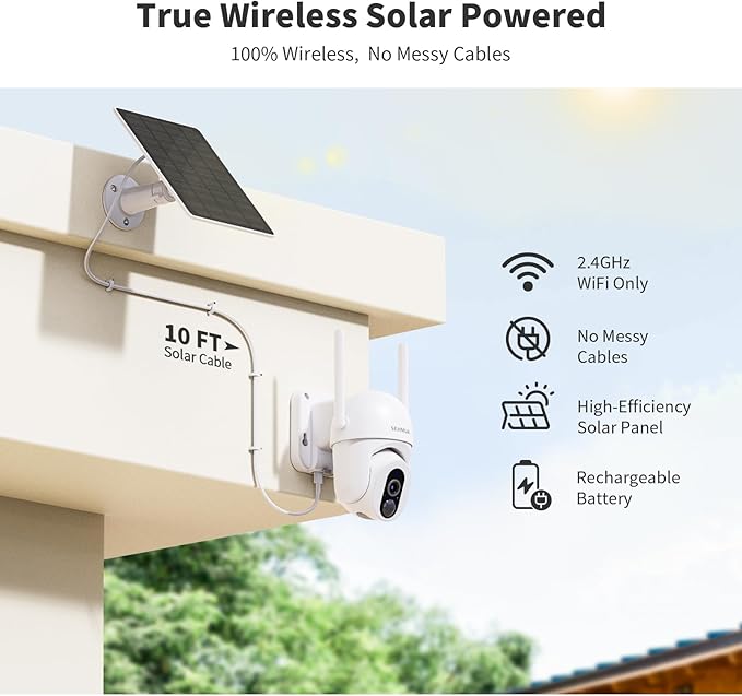 SEHMUA Solar Security Cameras Wireless Outdoor with 500-Lumen Super-Bright LEDs Spotlights, 2K 360° View Outdoor Camera Wireless, Color Night Vision, PIR Motion Detection,2-Way Audio