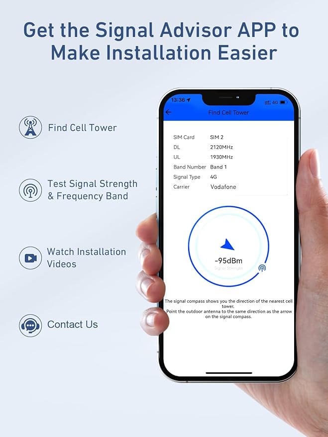 Cell Phone Signal Booster for Home | Boosts 4G LTE & 5G on Band 2/4/5/12/13/17/25 | Up to 4,500 Sq Ft for Verizon AT&T and All U.S. Carriers | APP Online Support | FCC Approved