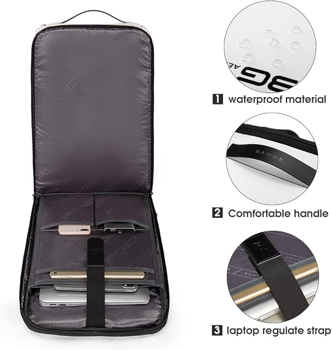 BANGE Business Smart Backpack Waterproof fit 15.6 Inch Laptop Backpack with USB Charging Port,Travel Durable Backpack