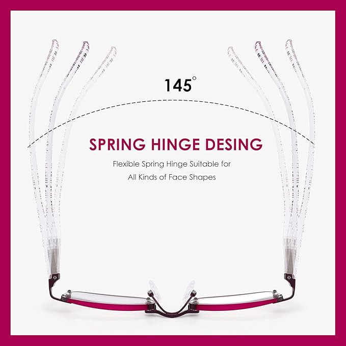 3 Pack Rimless Reading Glasses for Women Blue Light Blocking Readers Tinted Edge Spring Hinge Pattern Print Arm Eyeglasses Mix 2.75