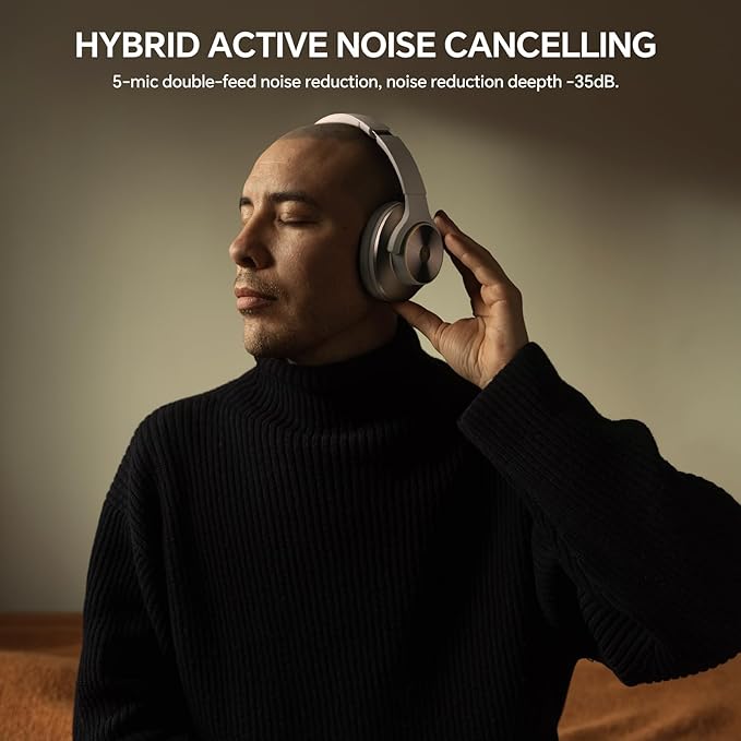 OneOdio Focus A10 Wireless Bluetooth Noise Cancelling Headphones - Hi-Res Audio, 50H Playtime, Built-in Mic, Compatibility with Apple & Android, Comfortable Over Ear Ideal for Travel Work