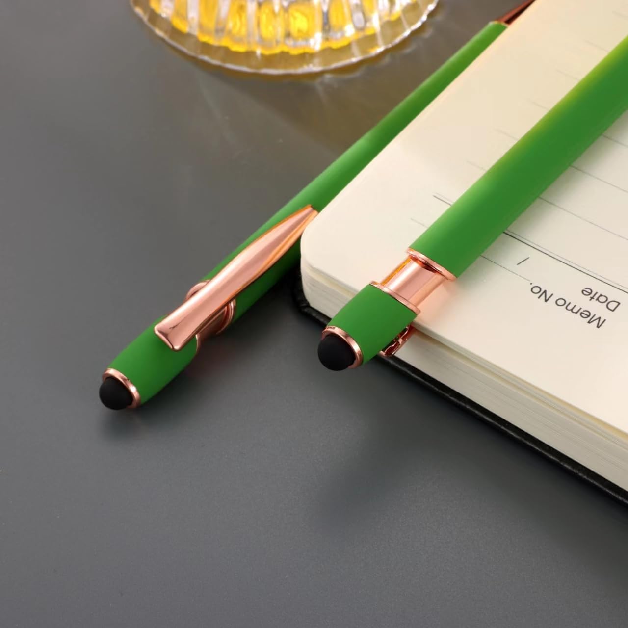 12 PCS 2 in 1 Stylus Ballpoint Pen with Stylus Tip, 1.0 mm Black Ink Metal Pen Stylus Pen for Touch Screens (Light Green)