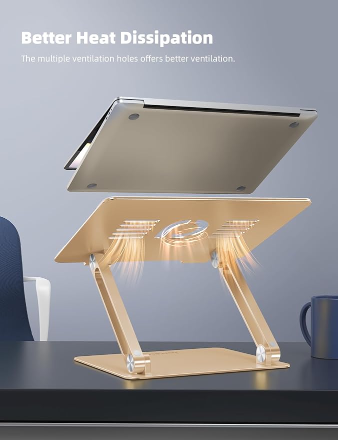 Lamicall Adjustable Laptop Stand, Portable Laptop Riser, Aluminum Laptop Stand for Desk Foldable, Ergonomic Computer Notebook Stand Holder for MacBook Air Pro, Dell XPS, HP (10-17.3'') -Gold