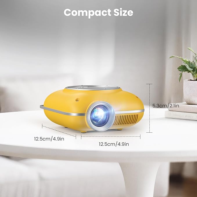 Mini Projector with Two -Way Bluetooth, Portable Projector for Home Theater Use, Support 1080P for Outdoor Projector/Movie Projector Compatible with HDMI, USB, Laptop, TV Stick (Yellow)