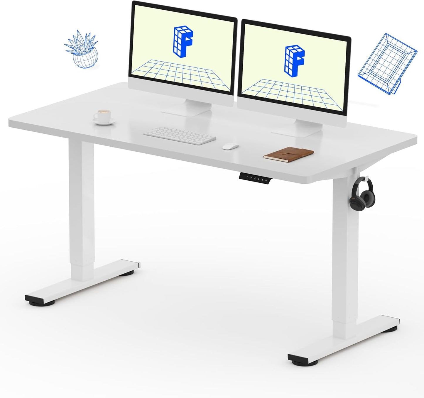 FLEXISPOT EN1 One-Piece Electric White Standing Desk 55 x 28 Inch Desktop Adjustable Height Desk for Home Office and Computer Workstation (White Frame + 55" White Top, 2 Packages)