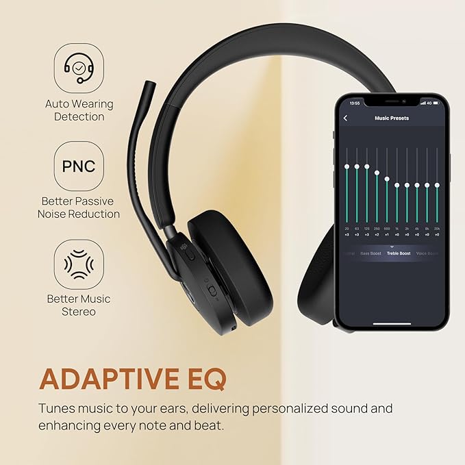 Yealink BH74 Active Noise Canceling Wireless Headset with Mic for Work, 6-mics Hybrid ANC Tech, Microsoft Teams Premium Open Ofﬁce Certified Headsets Bluetooth 5.3, up to 32h Talking, UC Compatible