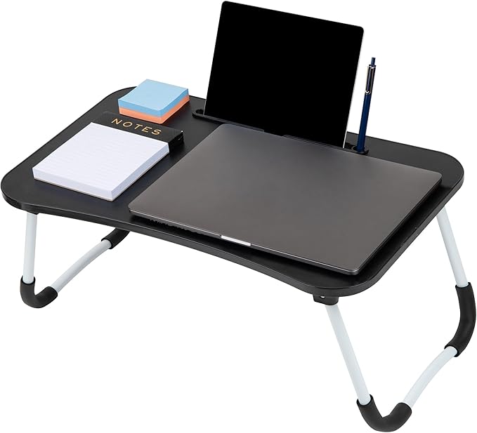 Mind Reader Lap Desk Laptop Stand, Bed Tray, Folding Legs, Couch Table, Portable, MDF, 23.25" L x 13.75" W x 10.5" H, Black
