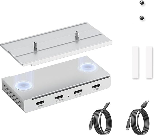 EJAY 10Gbps Magnetic USB-C Hub, 4-Port USB 3.2 Gen2 Data Transfer, Includes Sliding Rail, Screws and Sticky Pads for MacBook Laptop PC, Silver
