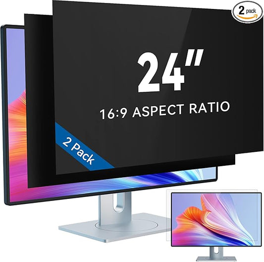 IPROKKO [2-Pack] 24 Inch Computer Privacy Screen Filter for 16:9 Widescreen Monitor, Removable 24inch Anti Blue Light Glare Privacy Shield, Anti Spy Security Protector for Hp Dell Asus Acer Samsung