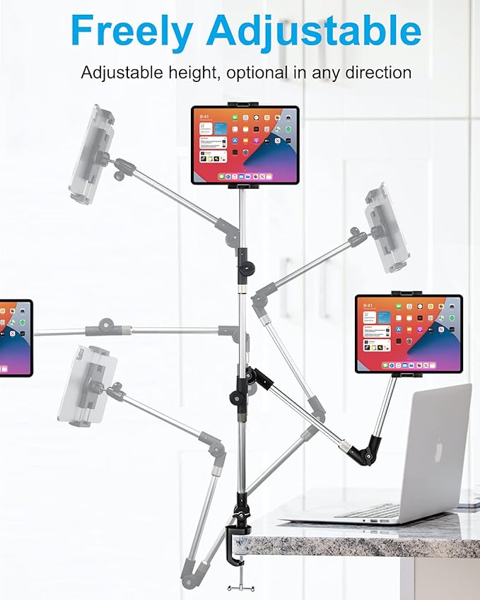 Aluminum Tablet Mount Holder for for 4.7-13" Phone & iPad - Flexible Bed/Desk Clamp Tablet Stand with 360° Rotation, Compatible iPad Pro/Air/Mini, Galaxy Tab, iPhone, Tablets