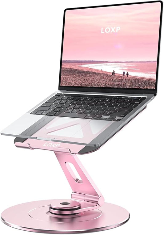 Ultra-Stable Swivel Laptop Stand for Desk, 300% Larger Base Stability, Military-Grade Aluminum, Height Adjustable Stylish Laptop Stand for Women, Suitable for 10"-17.3" Laptops Rose Gold