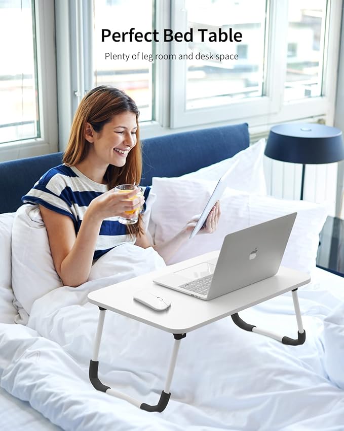 Ruxury Folding Lap Desk Laptop Stand Bed Desk Table Tray, Breakfast Serving Tray, Portable & Lightweight Mini Table for Sofa Couch Floor - - White